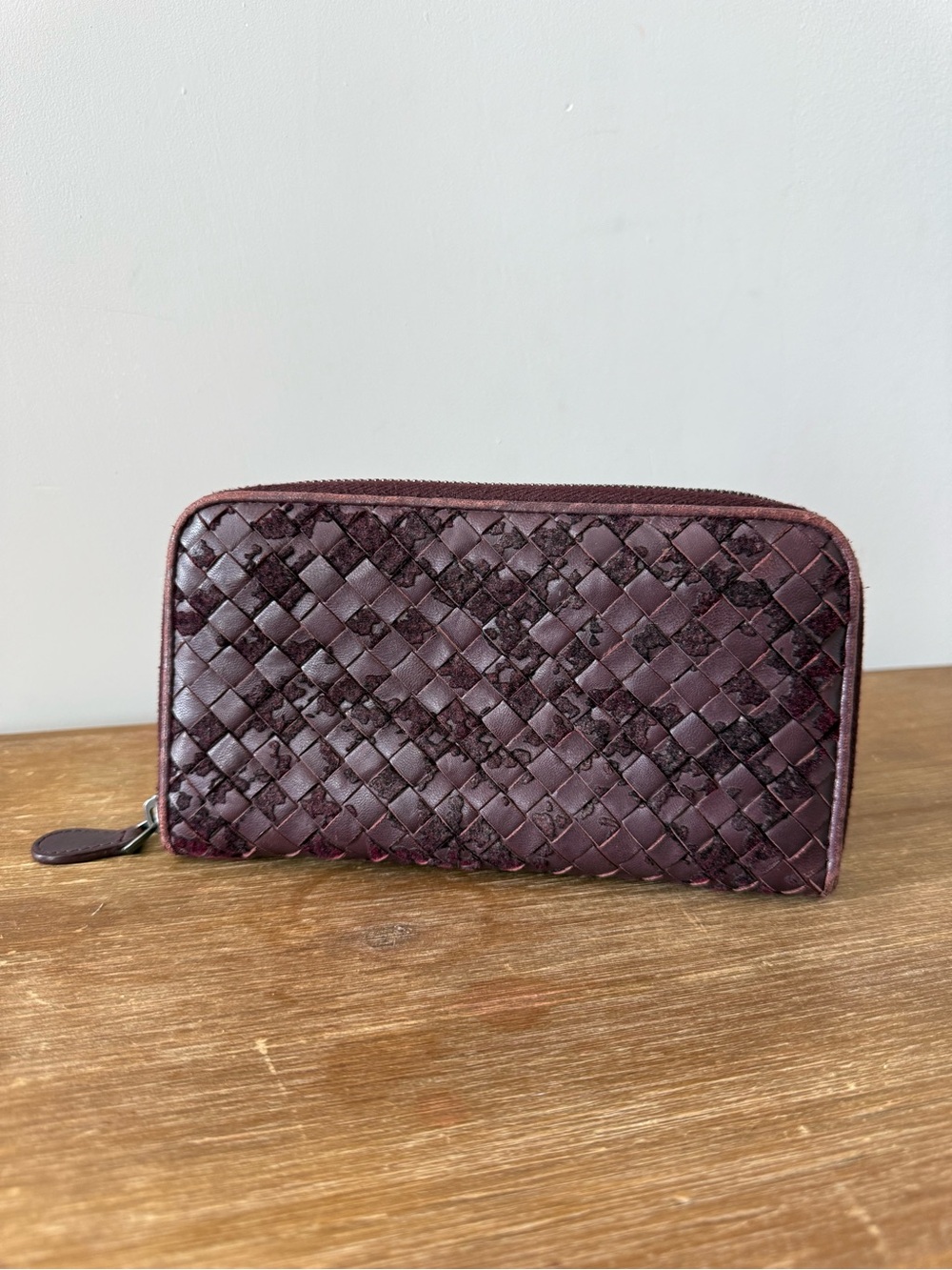 Woven Zip-Around Wallet in Deep Plum